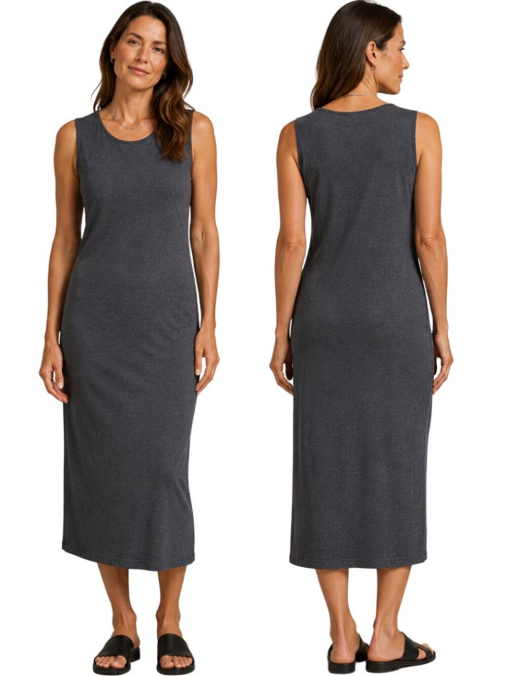 Eileen Fisher Fine Jersey Tank Midi Dress Women's Medium Gray Minimalist NWOT